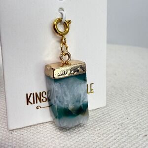 Kinsley Armelle Teal White Druzy Stone Charm Gold Tone Spring Ring Clasp Boho
